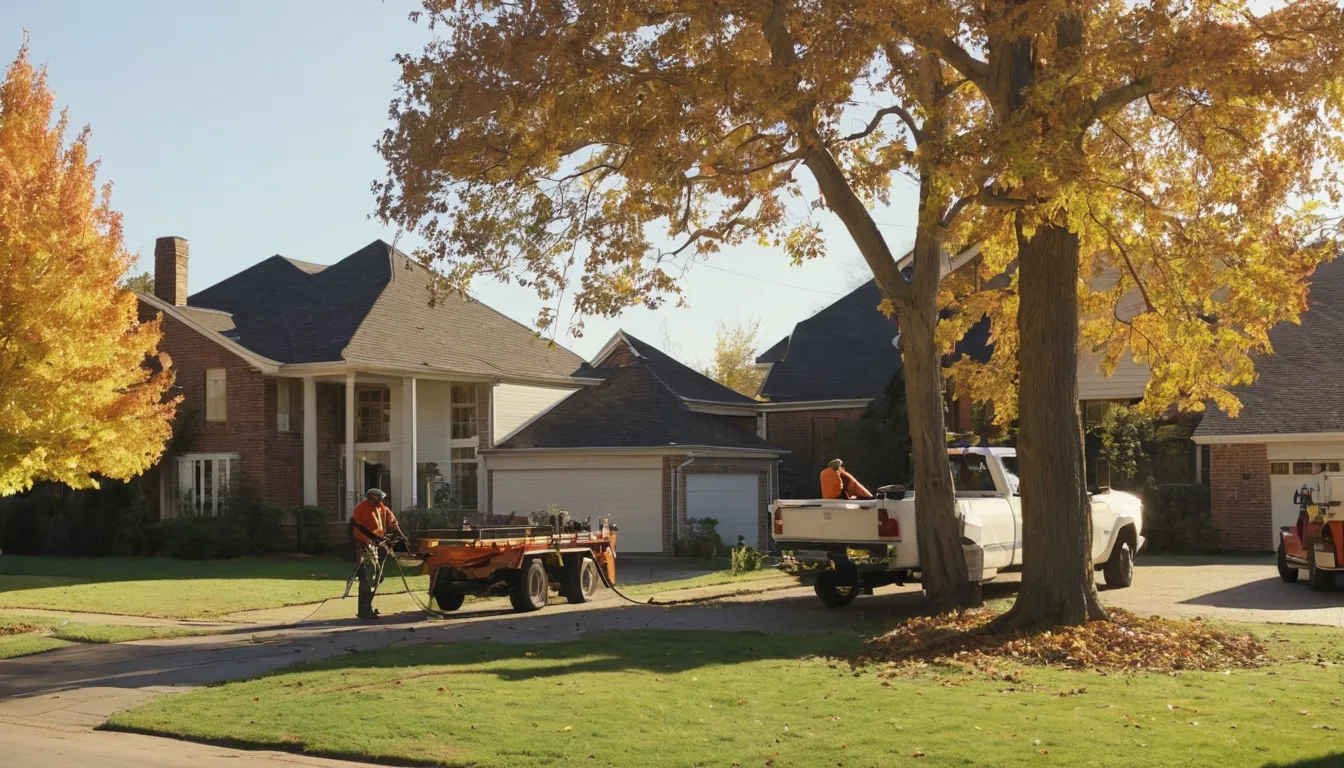 Tree removal provider lowering a large tree section beside a ranch home in St. Charles